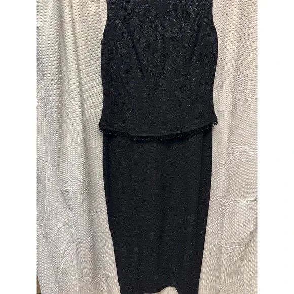 Vintage Teddi Evening Black Sparkle Dress Sleeveless Peplum Cocktail 48.5 " 8 Pe - Picture 3 of 13